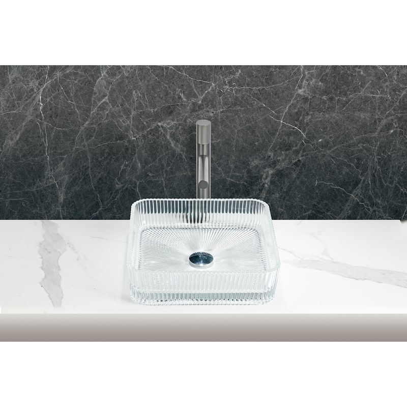 Plaza Tempered Glass Square Vessel Bathroom Sink - 15"