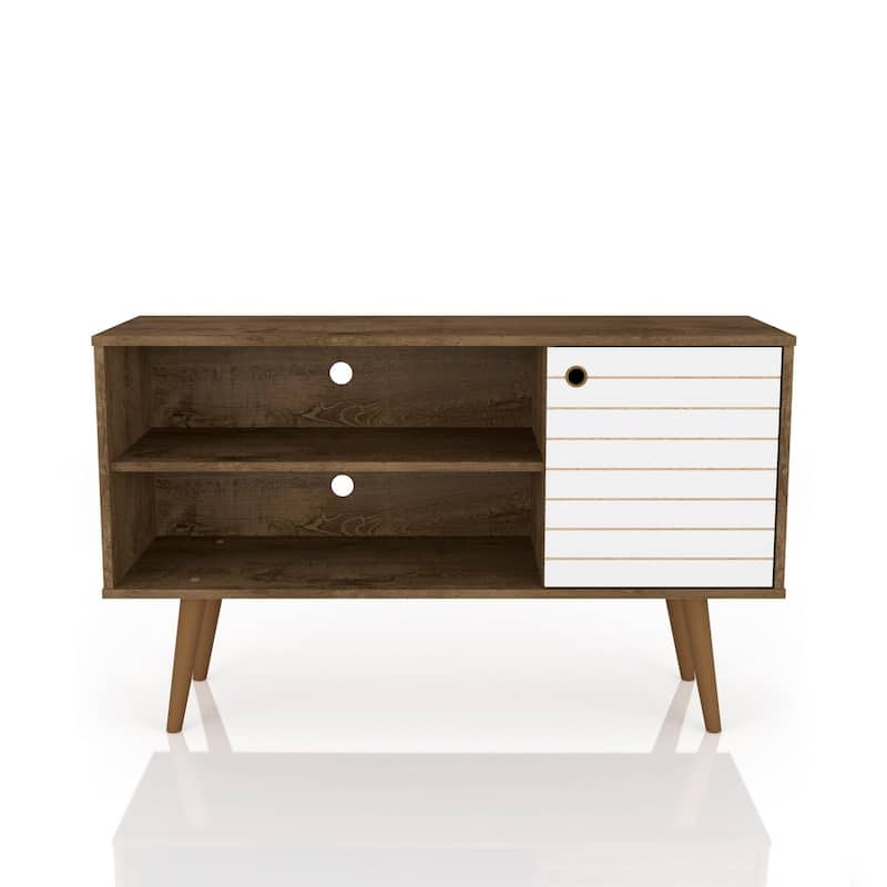 Mid-century Modern Liberty 2-shelf TV Stand - Brown/White