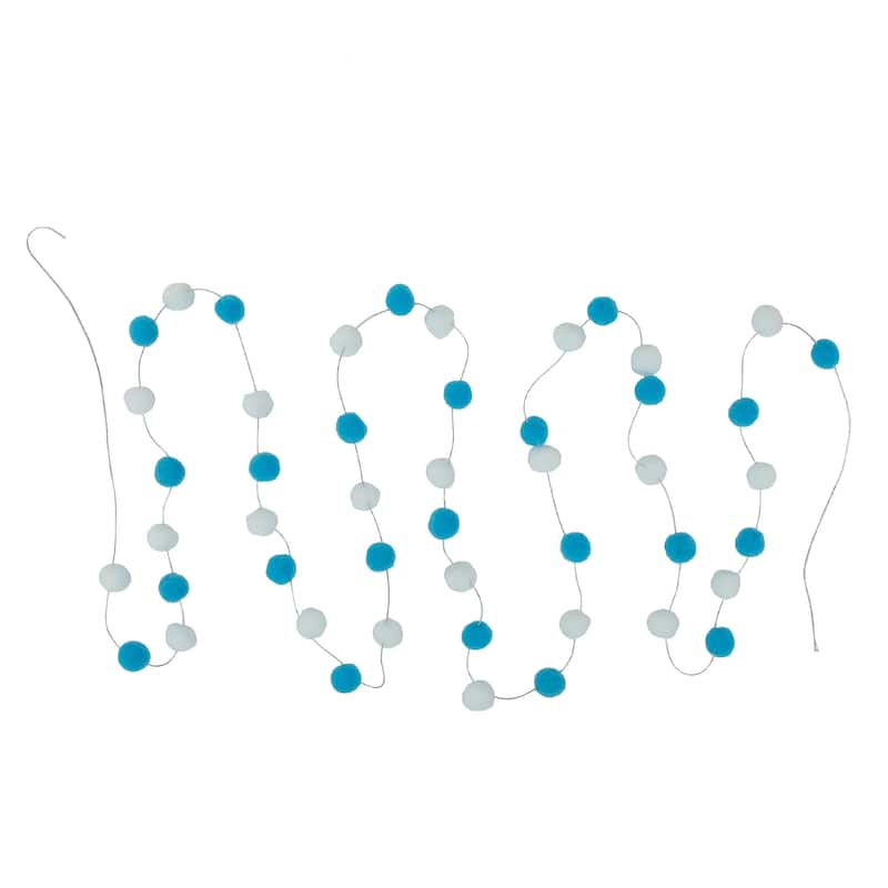 9' Blue and White Plush Snowball Christmas Garland