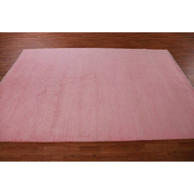 Hand Knotted Oriental 100% Wool Carpet Modern Solid Pink Gabbeh Area Rug - 9' 3'' X 6' 2''
