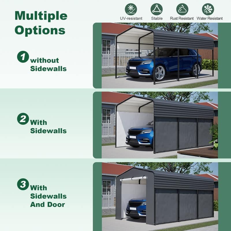 10x15 FT Metal Carport Carports with Waterproof Cloth, Heavy Duty Galvanized Steel Roof, Outdoor Car Shelter.
