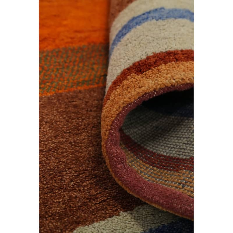 Hand Knotted Oriental 100% Wool Carpet Modern Bordered Oranges & Rust Gabbeh Area Rug - 9' 9'' X 6' 5''
