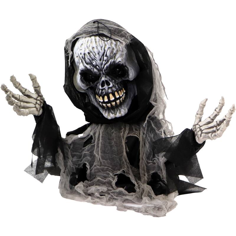 Haunted Hill Farm 27 In. Animatronic Reaper, Indoor/Outdoor Halloween Decoration, Light-up Red Eyes, Talking, Battery-Operated