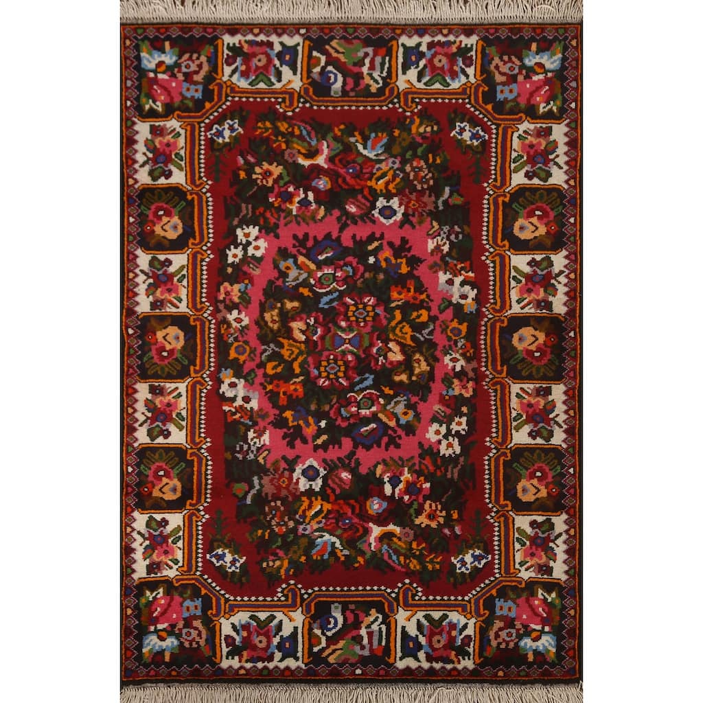 Hand Knotted Oriental 100% Wool Carpet Traditional Floral Pink Bakhtiari Area Rug - 4' 10'' X 3' 6''