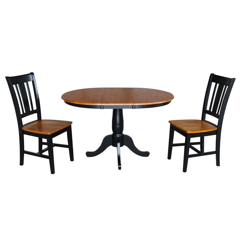 36" Round Top Pedestal Ext Table with 12" Leaf and San Remo Chairs