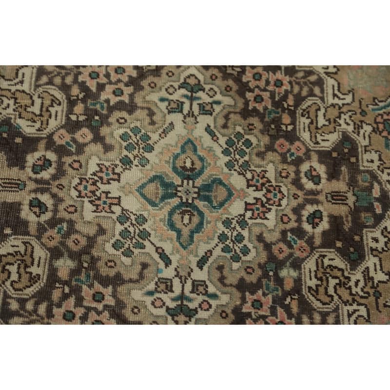 Hand Knotted Oriental 100% Wool Carpet Traditional Floral Brown Tabriz Area Rug - 9' 4'' X 6' 5''