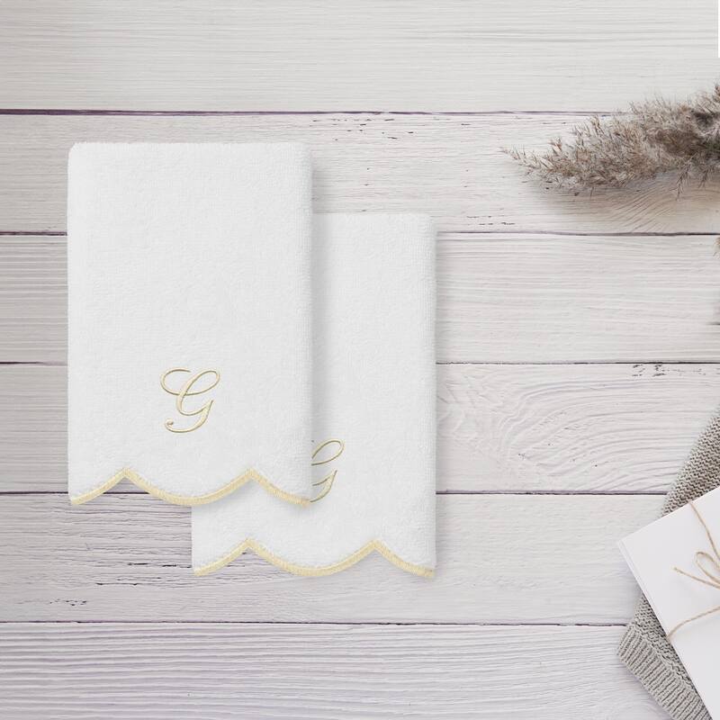 Authentic Hotel and Spa 100% Turkish Cotton Beige ADORNIA Scallop Personalized 2 Piece Fingertip Towel Set - 2 Fingertip Towels