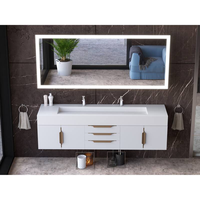 Nile 72" Wall Mounted Bathroom Vanity Set w/ White Top