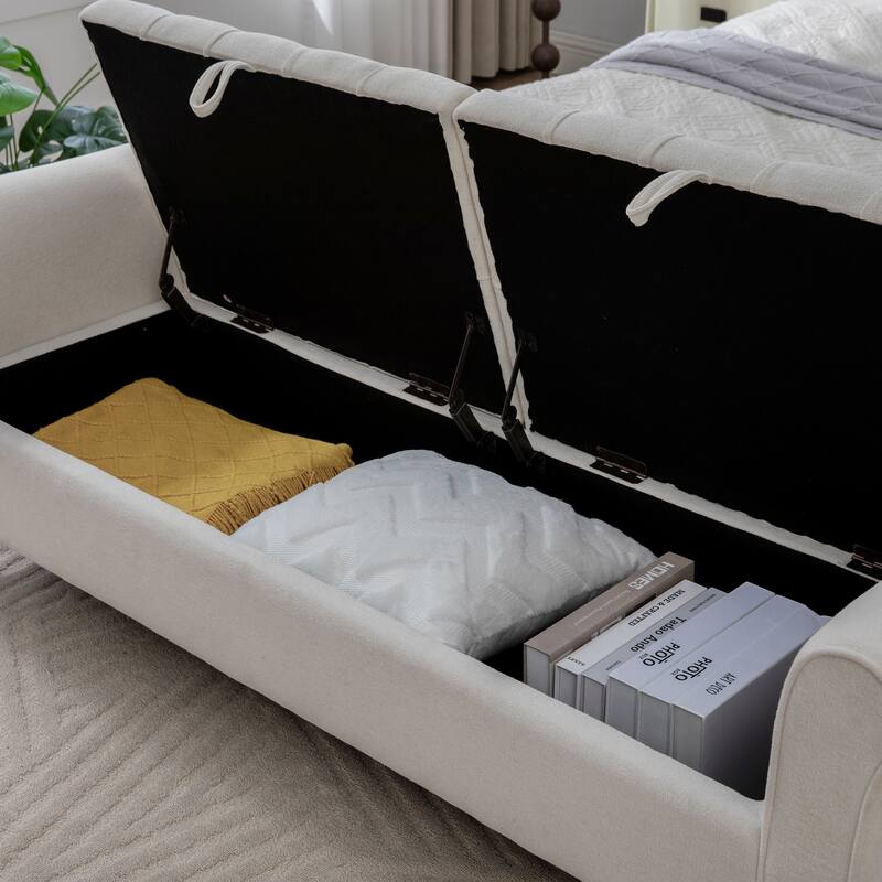 65.7"W Tufted Upholstered Storage Bench With Double Lids,Rubberwood Legs