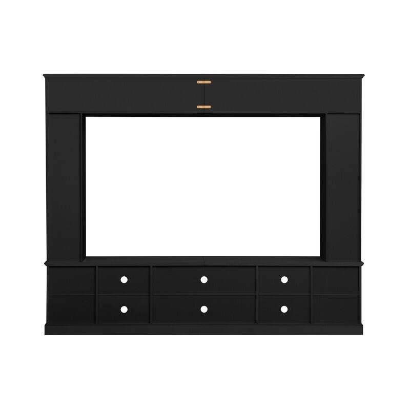 Modern Entertainment Center Wall Unit for TVs up to 80", One-Piece 95.1" TV Console Unit with Bookshelves & Tempered Glass Doors