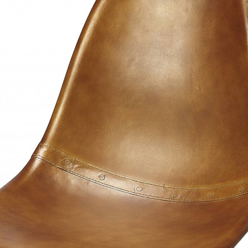 Modern Faux Leather Side Chair with Copper Legs and Brown Upholstery - 18” x 16” x 32”