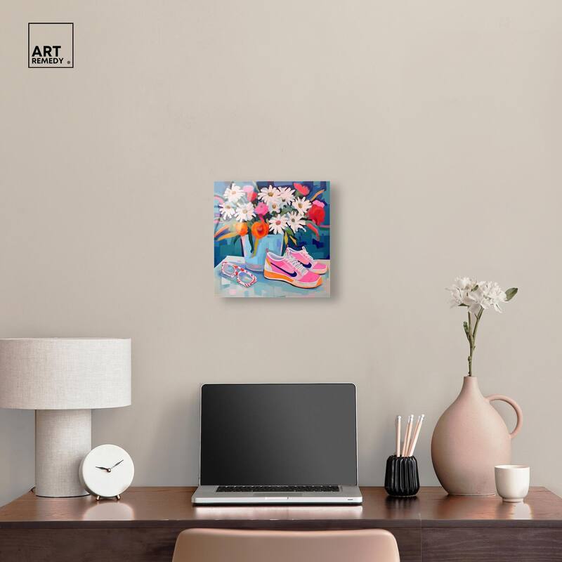 Whimsical Sneakers Flower Vase Acrylic by Art Remedy, Ready to Hang
