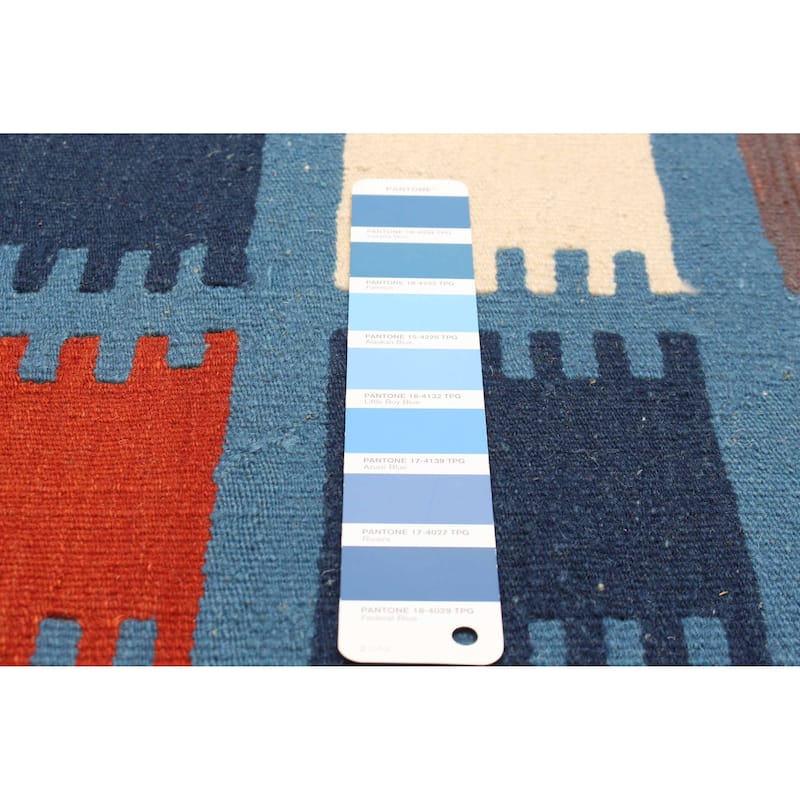 ECARPETGALLERY Flat-Weave Ankara Blue Wool Kilim - 4'11 x 6'6