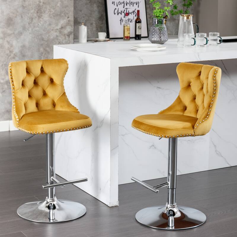 Swivel Velvet Barstools Adjusatble Seat Height From 25-33 Inch
