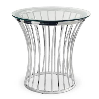Round End Table - Modern Chrome & Glass Accent Table - 24 Inch Living Room Side Table
