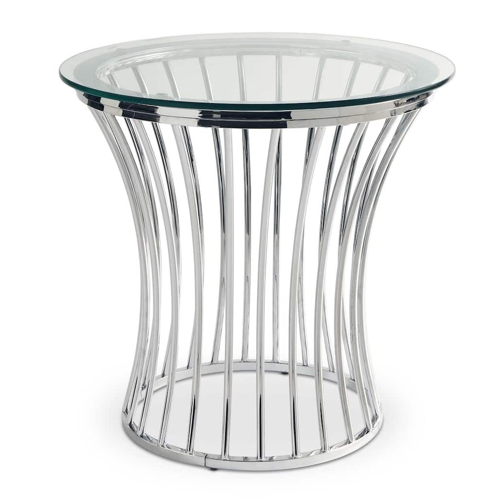 Round End Table - Modern Chrome & Glass Accent Table - 24 Inch Living Room Side Table
