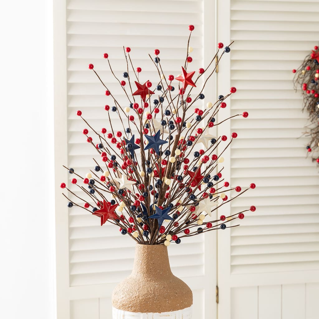 Glitzhome 28"H Set of 2 Patriotic/ Americana Stars and Berry Picks