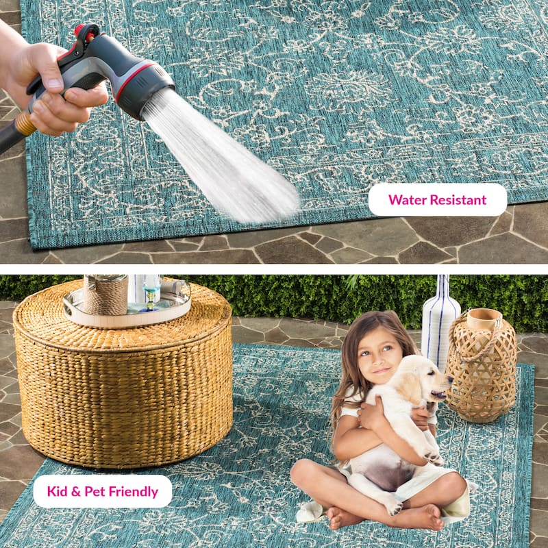 SAFAVIEH Courtyard Hasina Indoor /Outdoor Waterproof Patio Backyard Rug - 5'3" x 7'7" - Turquoise