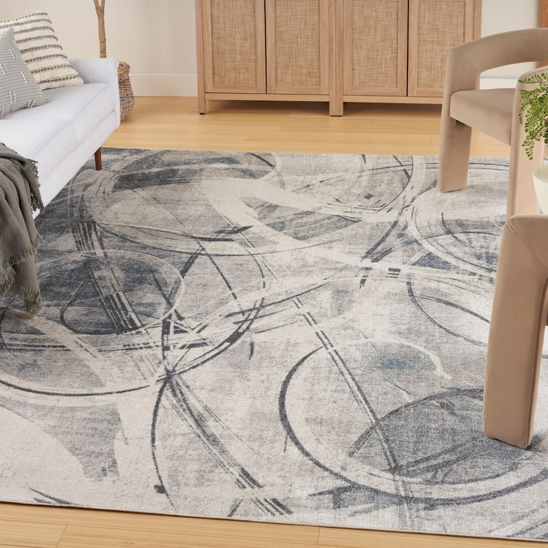 Nourison Astra Machine Washable Indoor only Abstract Area Rug - 7' 10" x 10' - Silver/Blue