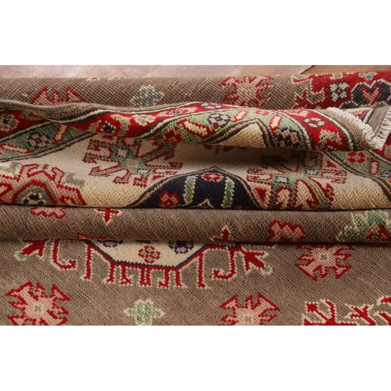 Geometric Kazak Oriental Square Area Rug Hand-Knotted Wool Carpet - 6'8" x 6'6"