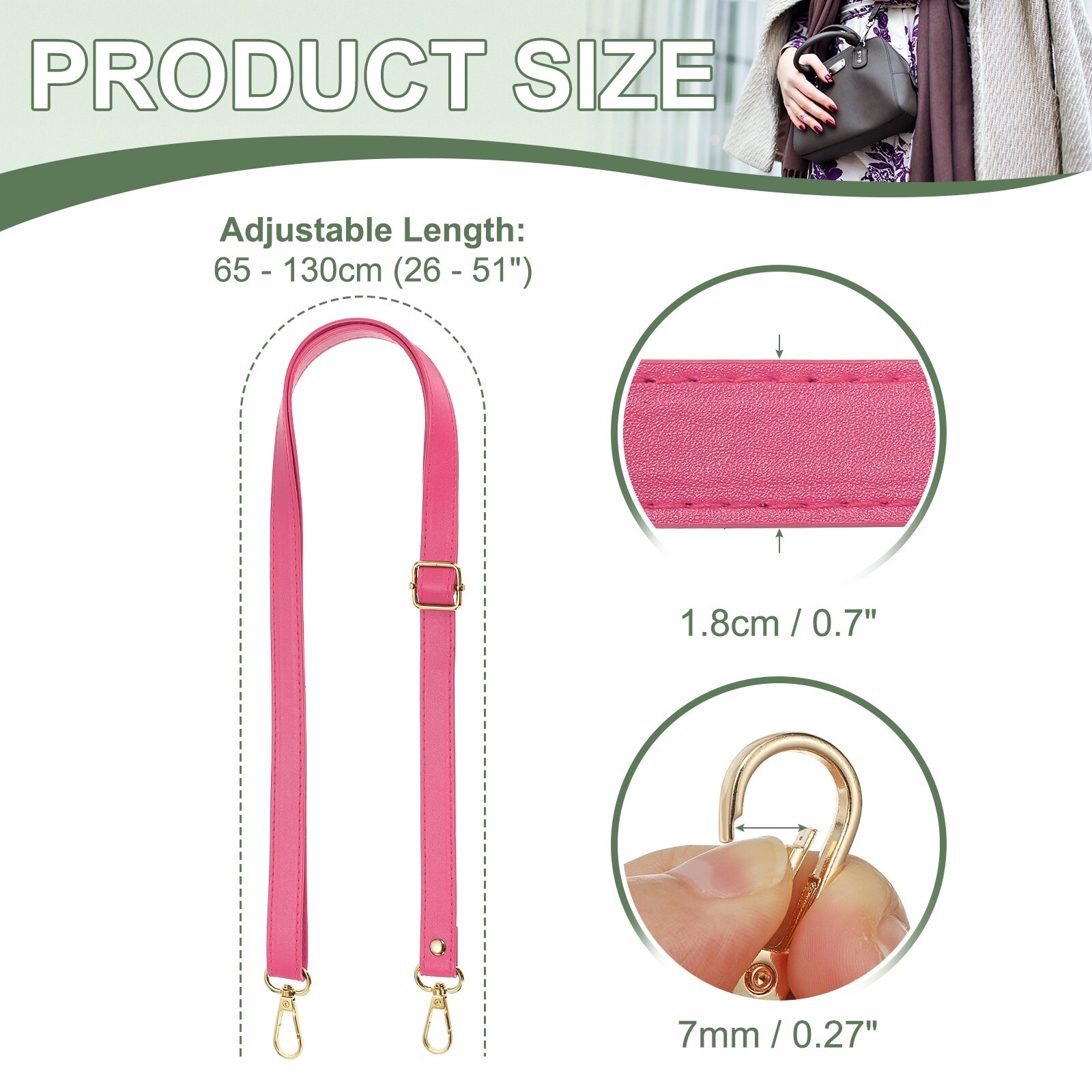 Leather Purse Strap Replacement PU Crossbody Adjustable Long Strap with Silver Swivel Clasps