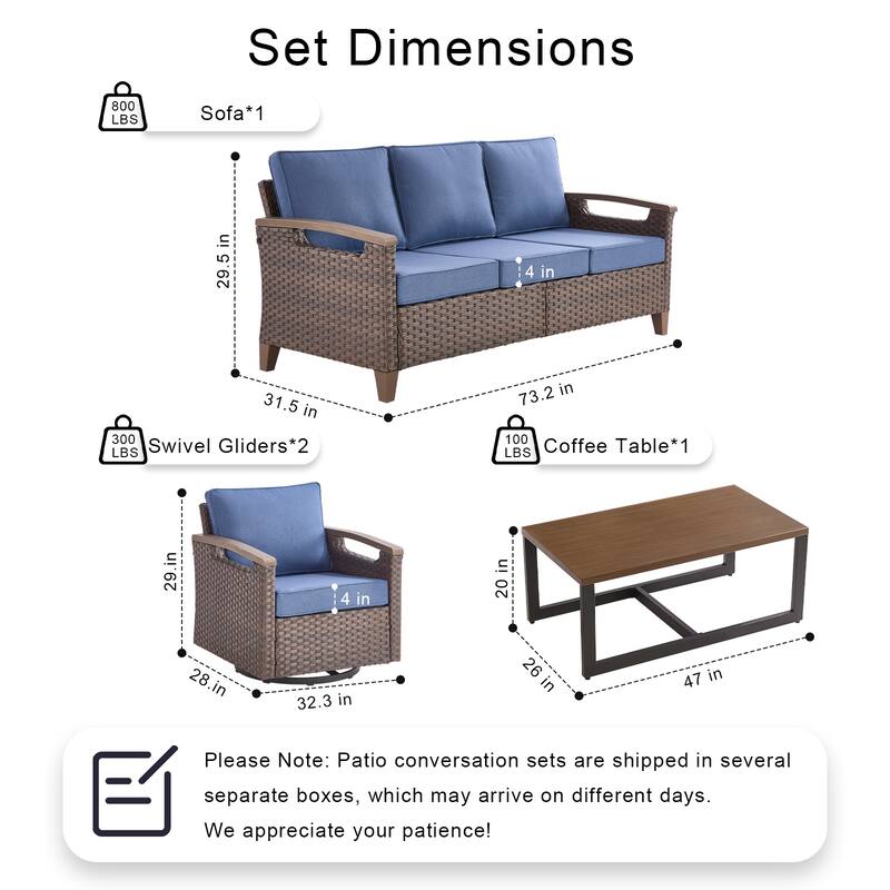 Pocassy Patio Sofa PE Wicker Set