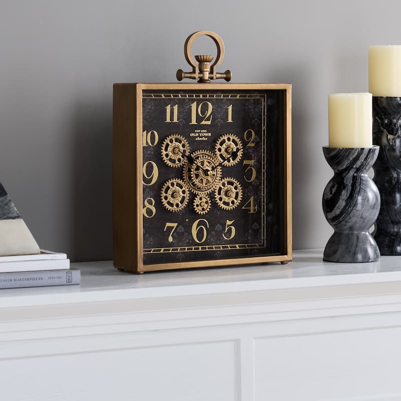 SEI Furniture Maximilian Table/Wall Clock - 12"W x 3"D x 15"H - Black/Gold