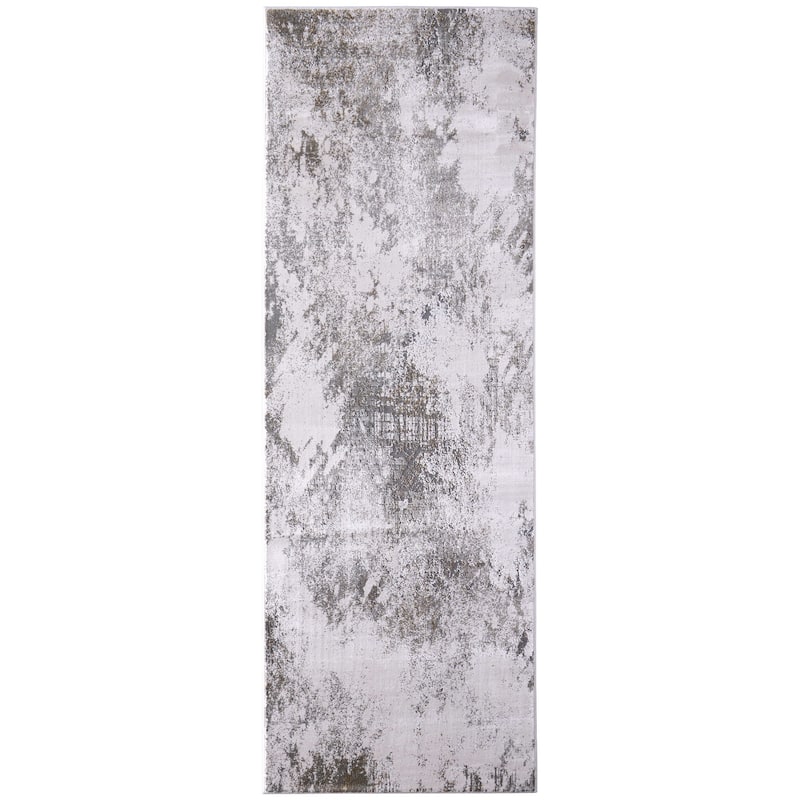 Grand Bazaar Vanhorn Machine Made Abstract Modern Area Rug - 2'10" x 7'10" - Gray/Silver/Taupe