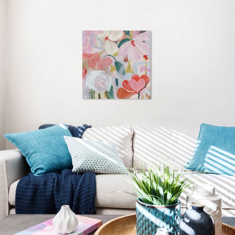 Wynwood Studio Canvas Abstract Blush Floral Foliage Pink and Light Red Modern & Contemporary Wall Art Canvas Print - 20 x 20