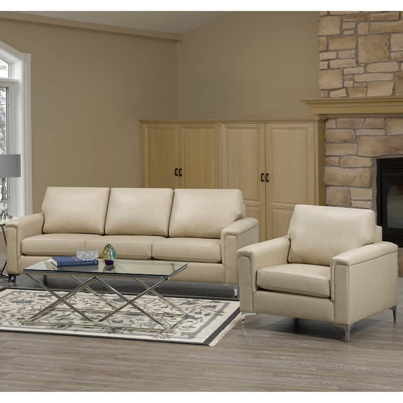 Lessa Modern Premium Top Grain Leather Sofa and Chair Set - Beige