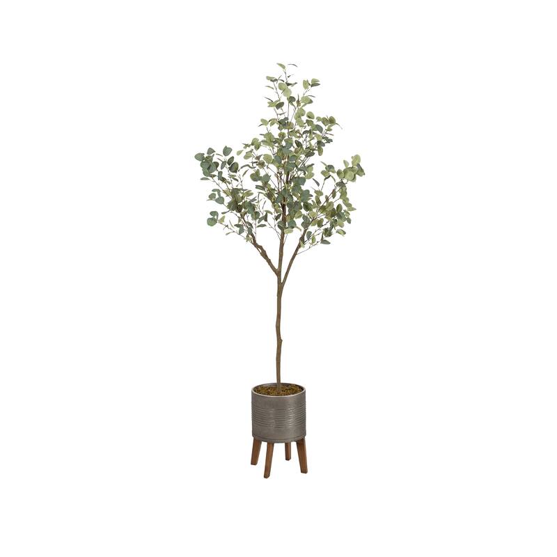 Kate and Laurel Eudora Faux Eucalyptus Tree - 6.5ft - Pewter/Rustic Brown