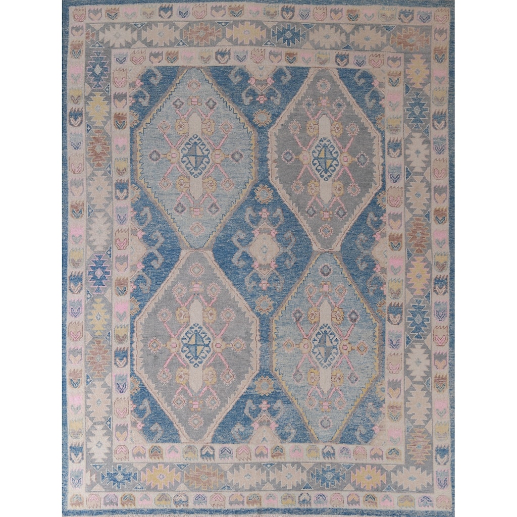 Hand Knotted Oriental 100% Wool Carpet Transitional Geometric Navy Blue & Blues Oushak Area Rug - 10' 4'' X 8' 10''