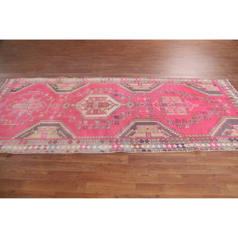 Hand Knotted Oriental 100% Wool Carpet Traditional Tribal Pink Ardebil Runner Rug - 9' 10'' X 4' 4''