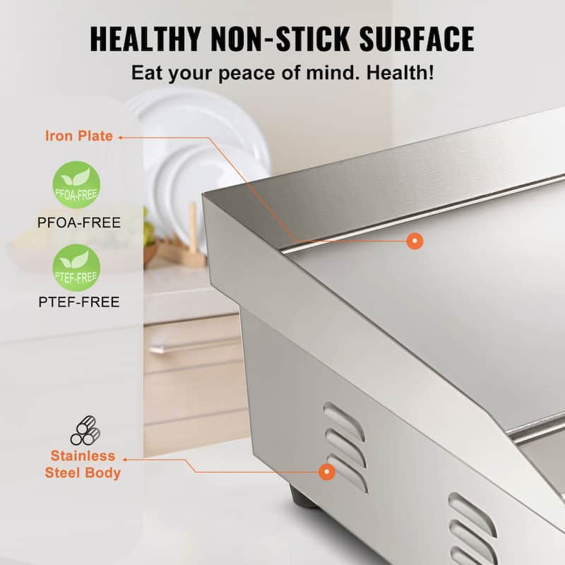 VEVOR Commercial Electric Griddle, 21", 1600W Countertop Flat Top Grill - 21", 1600W
