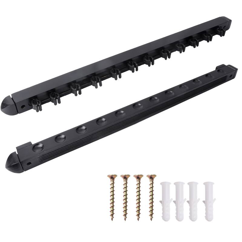 GSE™ 12-Pool Cue Wall Mounting Billiard Cue Rack, 2-Piece Hanging Wall Mounted Pool Cue Stick Holder - Black