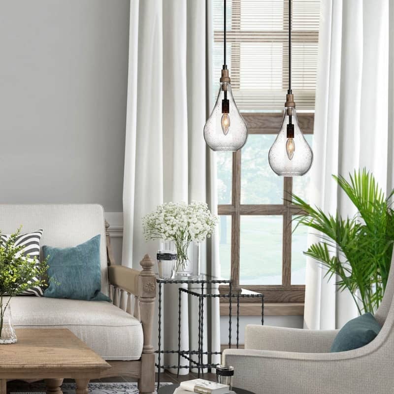 Marro Modern Farmhouse Mini Pendant Seeded Glass Teardrop Islands Lights Kitchen Dining Room - Black