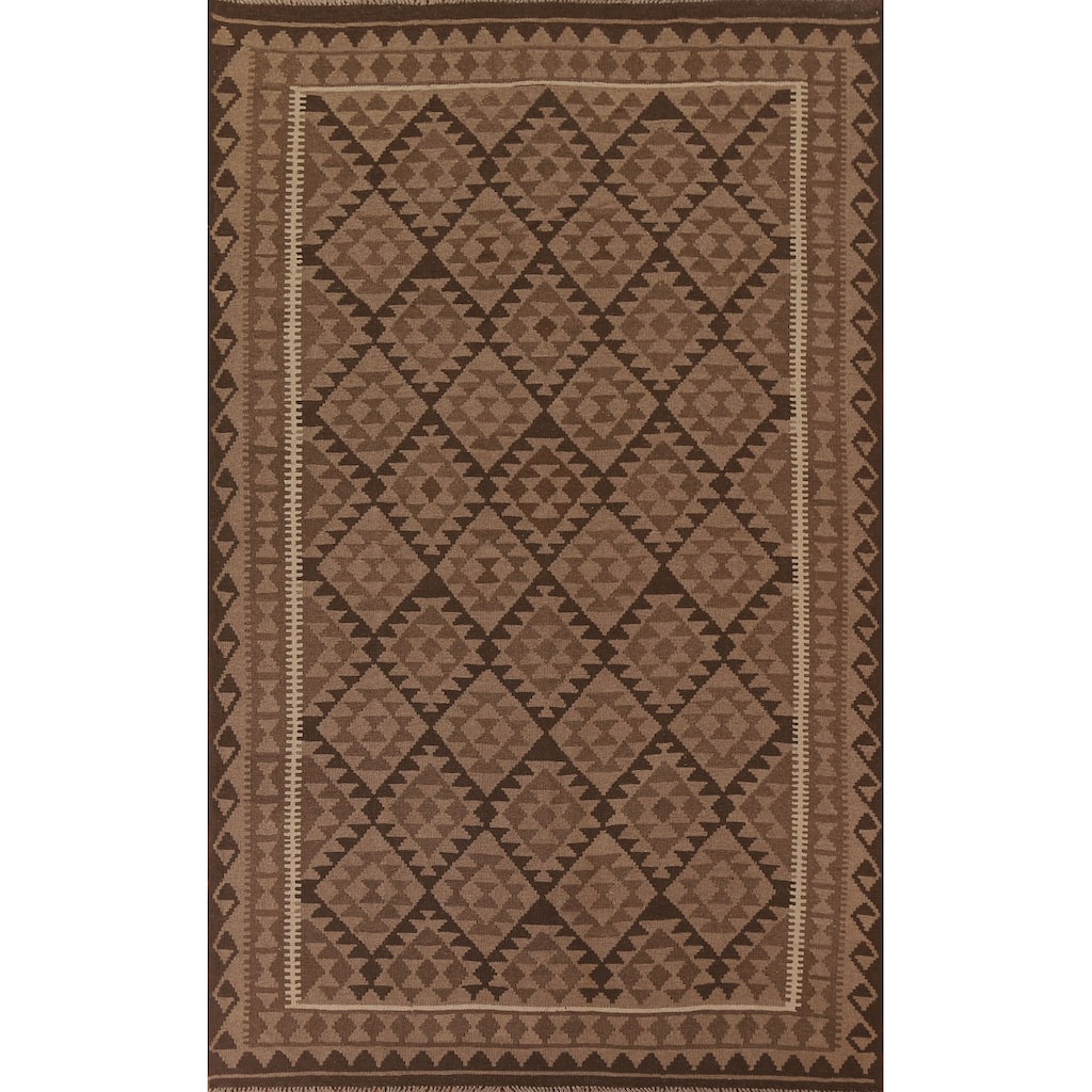 Hand Woven Oriental 100% Wool Carpet Southwestern Geometric Brown Kilim Area Rug - 9' 10'' X 6' 7''