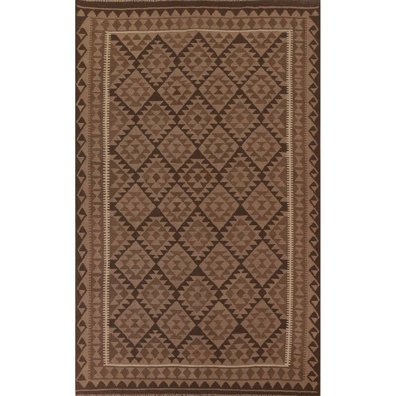 Hand Woven Oriental 100% Wool Carpet Southwestern Geometric Brown Kilim Area Rug - 9' 10'' X 6' 7''