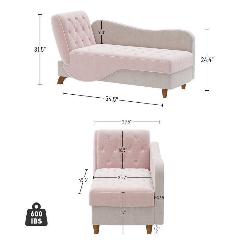 Ouyessir Upholstered Storage Chaise Lounge Chair with Left Armrest & Lumbar Pillow