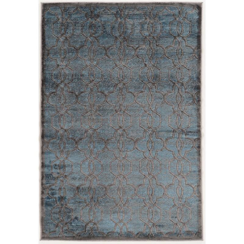 Linon Platinum Collection Iron Gate Quatrefoil Modified Polyester Area Rug - 5' x 7'6" - Blue/Grey