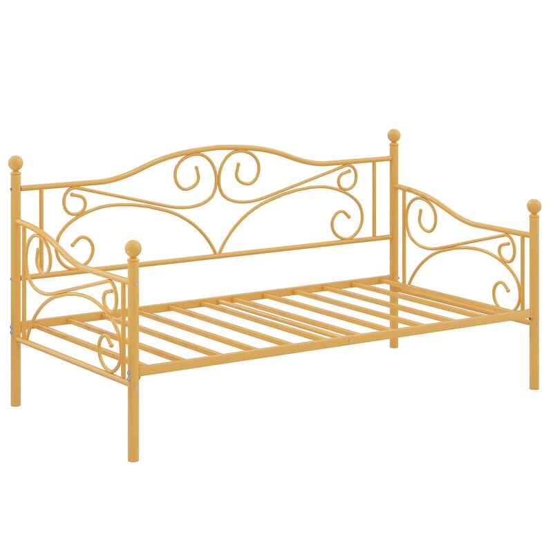 VECELO Scroll Design Metal Twin Size Daybed with Roman Column Legs 440 LBS Capacity Sofa Bed 440 lbs Capacity for Living Room