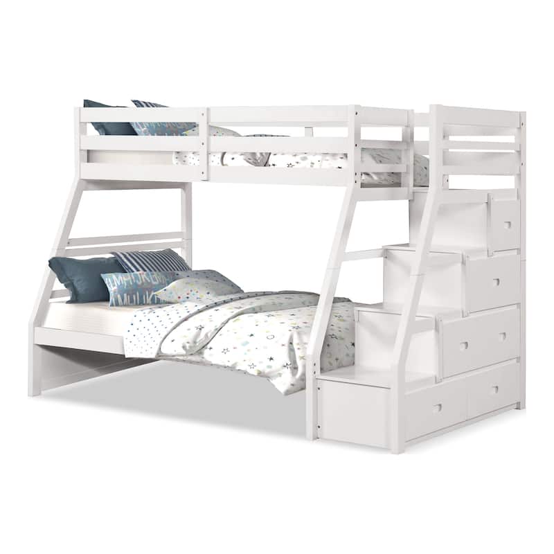 Furniture of America Waluz Twin over Full Wood Bunk Bed with Drawers