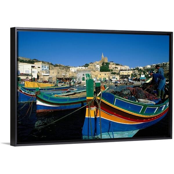 Shop Fishing Boats Moored In Harbor Malta Black Float Frame