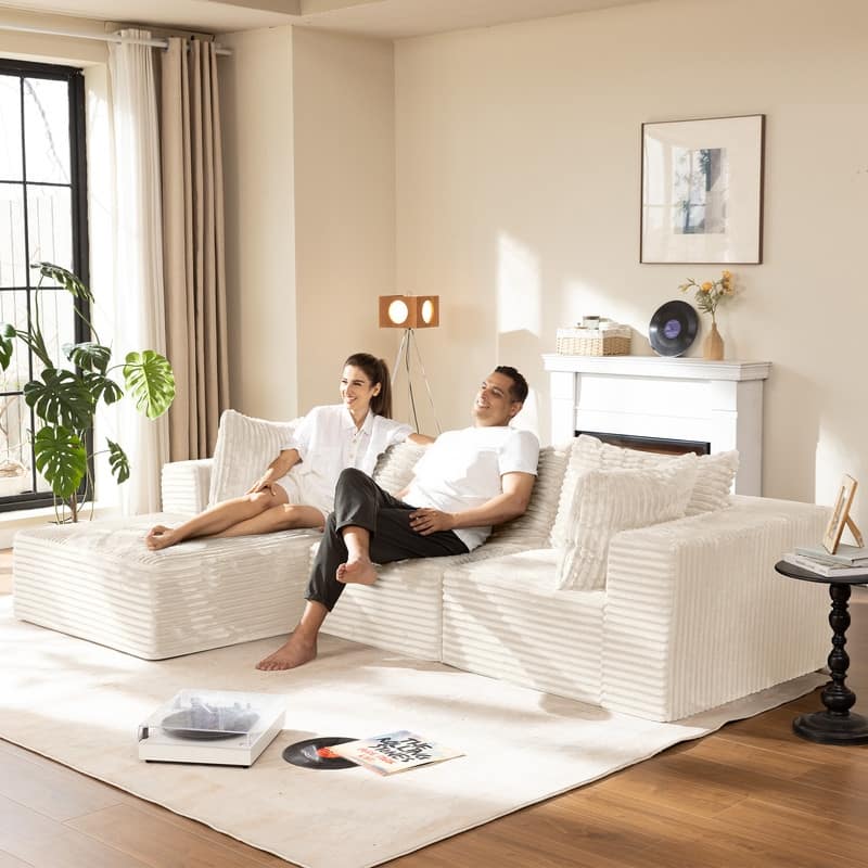 Modular Sectional Sofa L-Shape Couch with Chaise, Boneless L-Shaped Cloud Couch - White