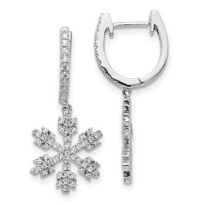 Curata 14k White Gold Diamond Snowflake Earrings - 26x11mm Wide