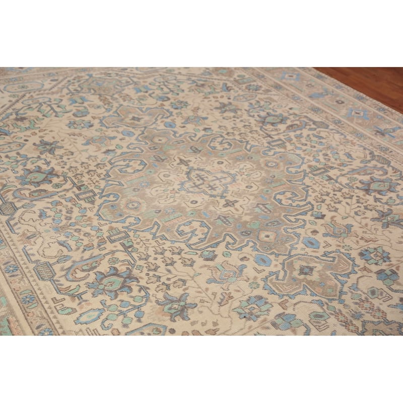 Tabriz Persian Area Rug Hand-Knotted Oriental Beige Wool Carpet - 8'0"x 10'6"