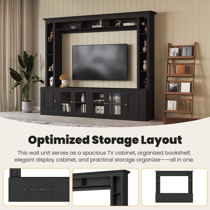 92" Modern 4-Piece Entertainment Center Wall Unit Media Console with Bookshelves for TVs Up to 80"