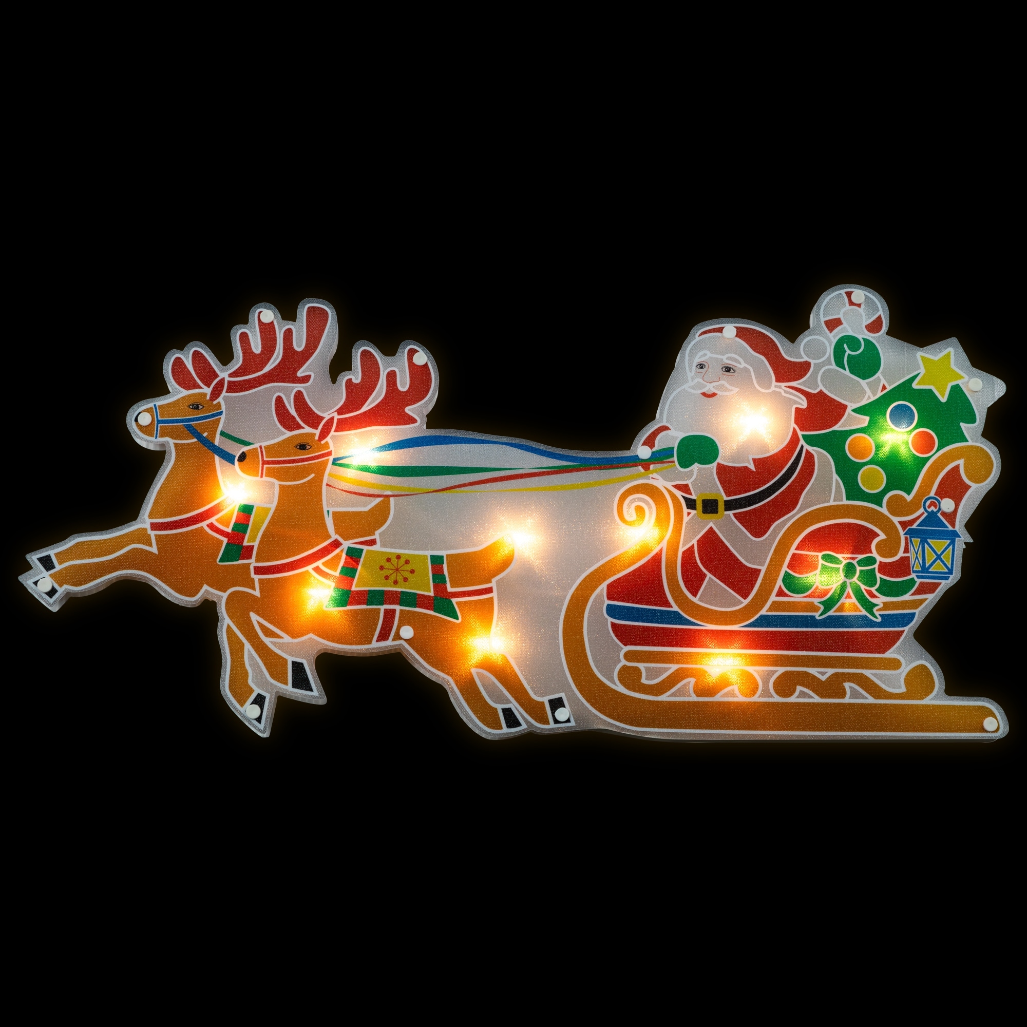 23" Lighted Santa and Reindeer Christmas Window Silhouette