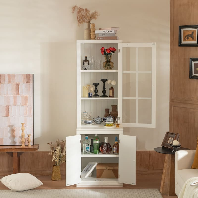 75.25in Tall Display Cabinet with Single Tempered Glass Door - White