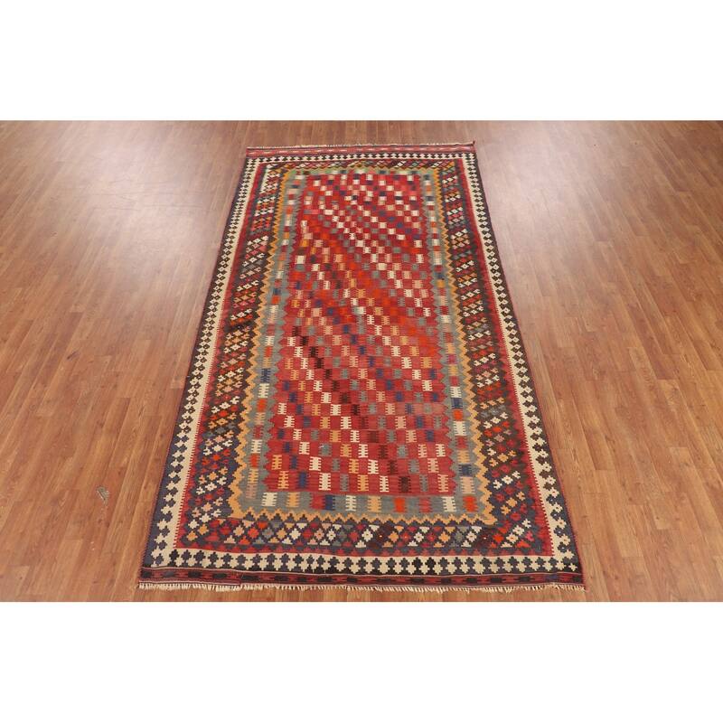Kilim Qashqai Persian Vintage Rug Hand-Woven Living Room Wool Carpet - 5'4"x 9'10"
